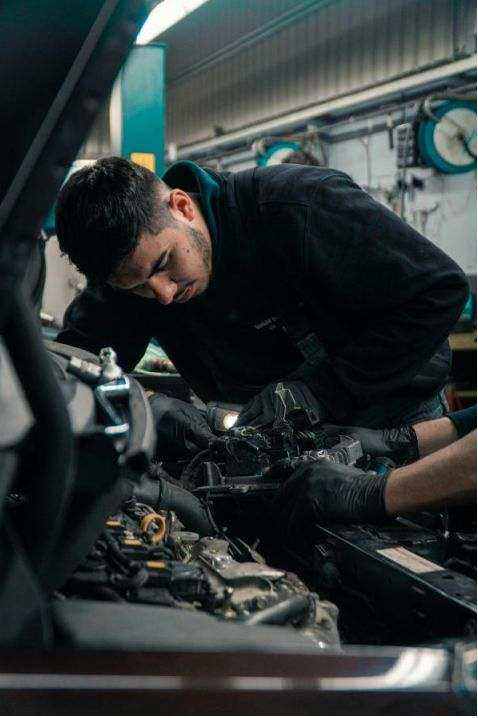 Technician checking car for logbook service